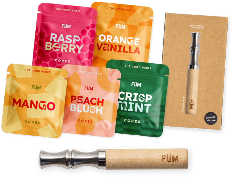 Fum vape cores in various flavors with packaging on a white background